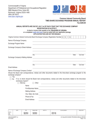 Document preview: Form A492-0516ANRPT Time-Share Exchange Program Annual Report - Virginia
