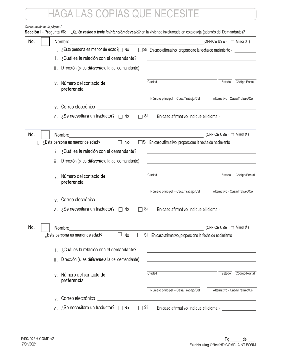 Formulario F493-02FH-COMP Formulario De Queja De Discriminacion De Vivienda De Virginia - Virginia (Spanish), Page 7