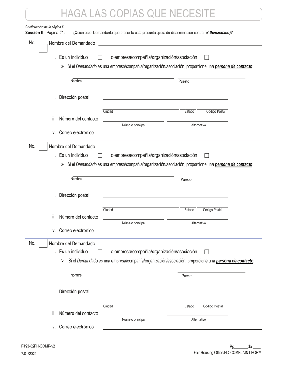 Formulario F493-02FH-COMP Formulario De Queja De Discriminacion De Vivienda De Virginia - Virginia (Spanish), Page 8