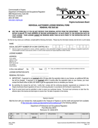 Document preview: Form 2905_07REN Individual Auctioneer License Renewal Form - Virginia