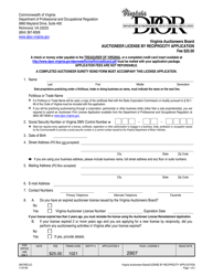 Document preview: Form 2907RECLIC Auctioneer License by Reciprocity Application - Virginia