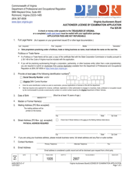 Document preview: Form A429-2907LIC Auctioneer License by Examination Application - Virginia