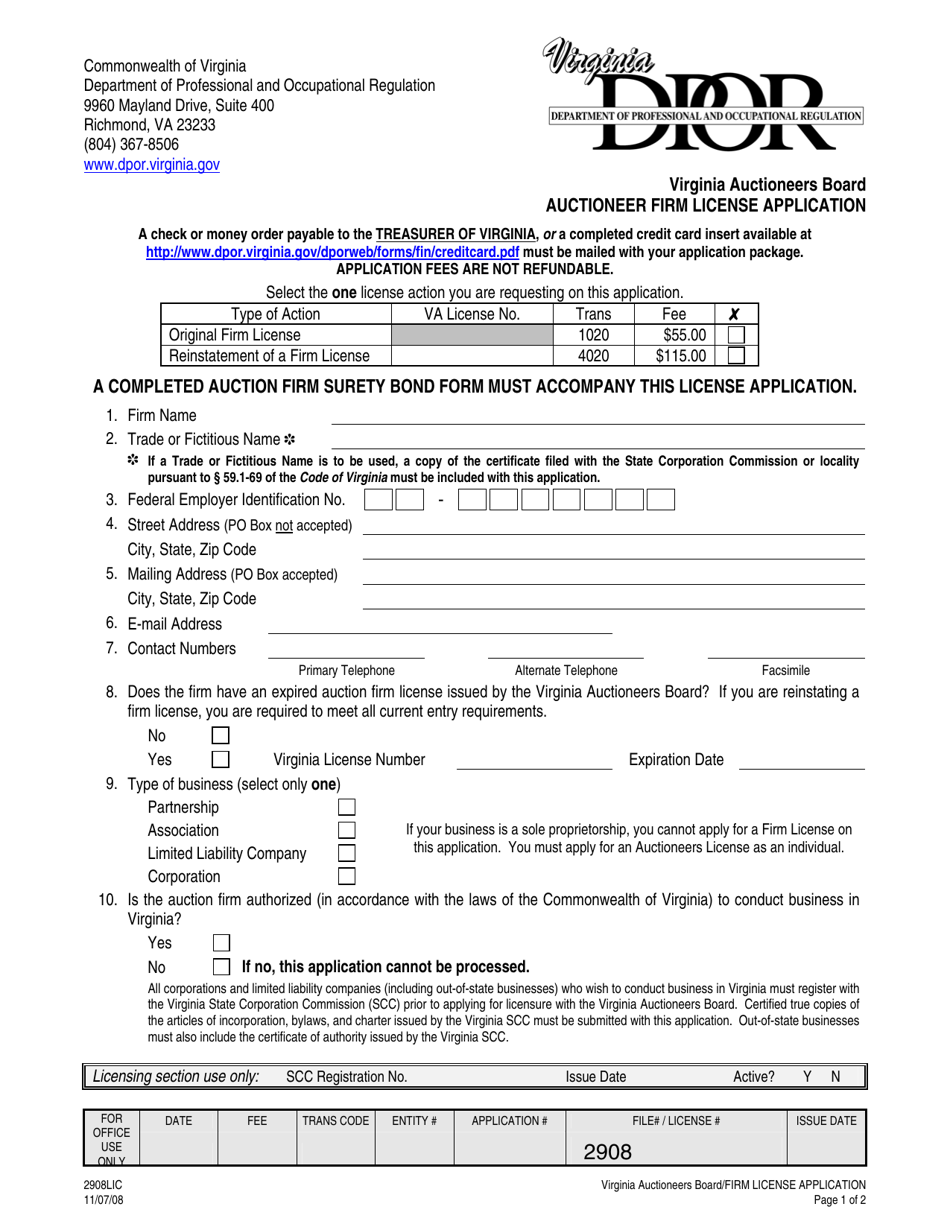 Form 2908LIC Fill Out, Sign Online and Download Printable PDF