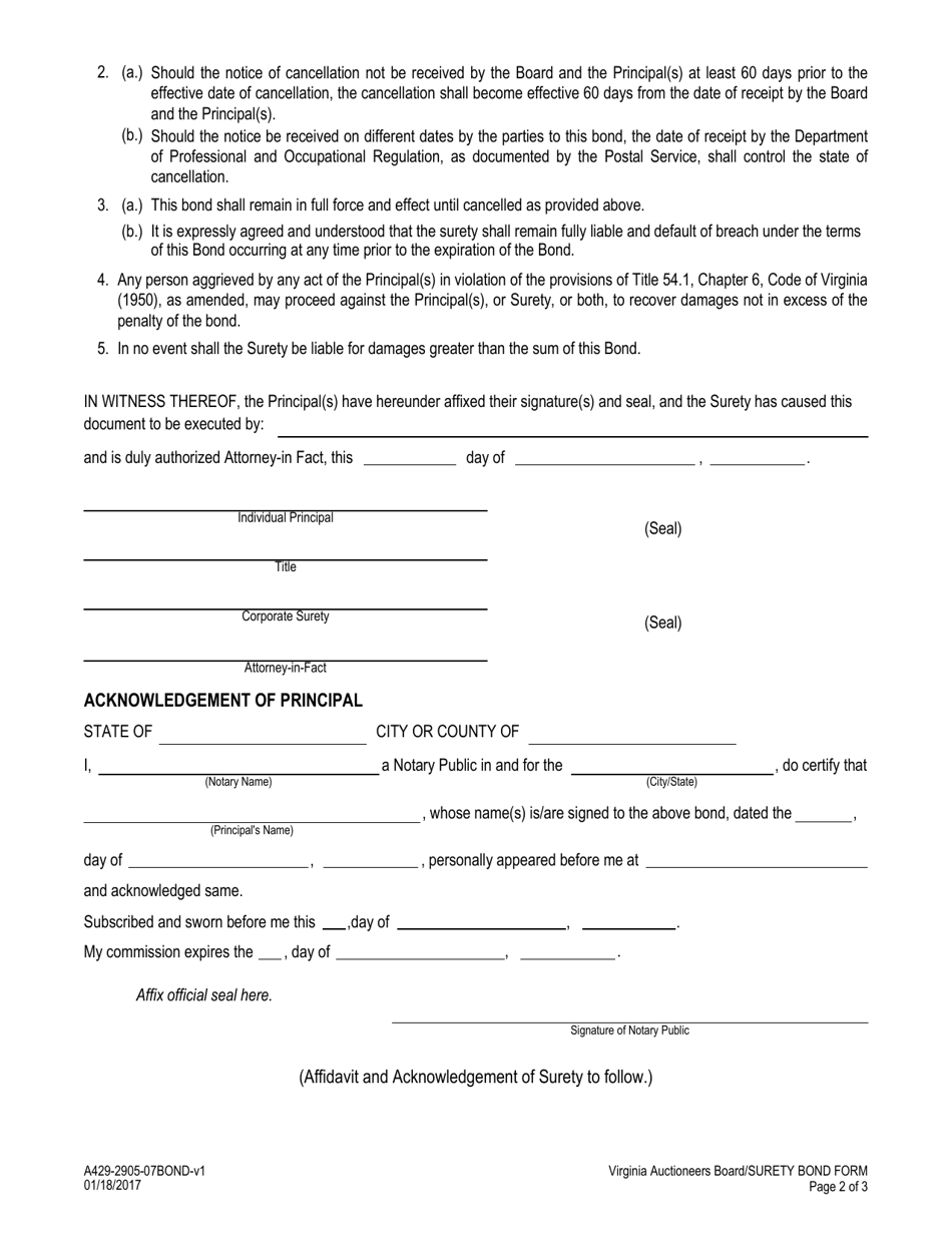 Form A429-2905-07BOND - Fill Out, Sign Online and Download Fillable PDF ...