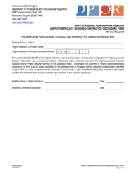 Form A506-33DIS &quot;Inspector/Project Designer/Contractor Disclosure Form&quot; - Virginia