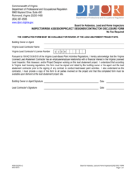 Document preview: Form A506-33LDIS Inspector/Risk Assessor/Project Designer/Contractor Disclosure Form - Virginia