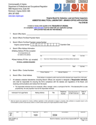 Document preview: Form A506-3334BR Asbestos Analytical Laboratory - Branch Office Application - Virginia