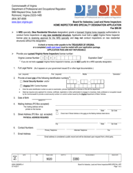 Document preview: Form A506-3380NRS Home Inspector Nrs Specialty Designation Application - Virginia