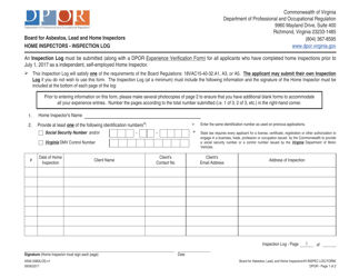 Document preview: Form A506-3380ILOG Home Inspectors - Inspection Log - Virginia