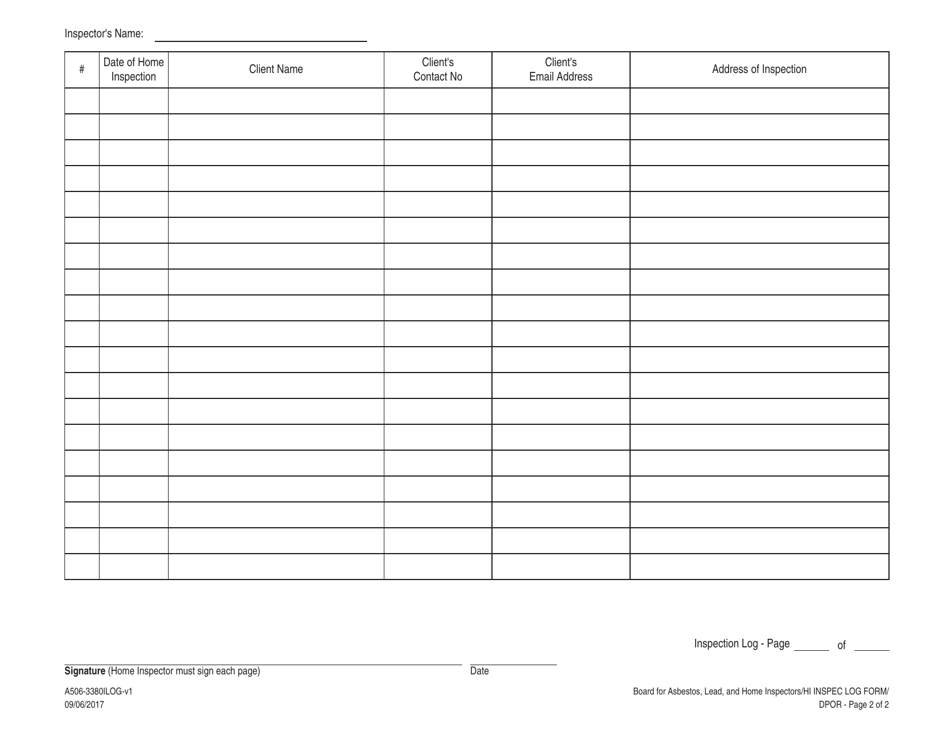 Form A506-3380ilog Download Fillable Pdf Or Fill Online Home Inspectors 