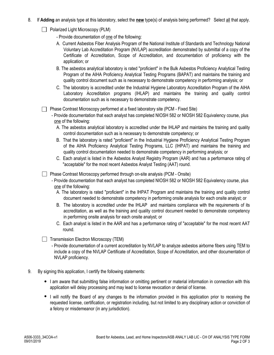 Form A506-3333_34COA Change of Laboratory Analysis Type - Virginia, Page 2