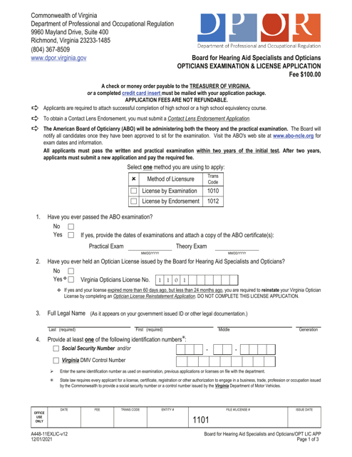 Form A448-11EXLIC  Printable Pdf