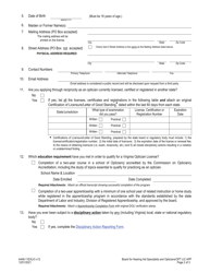 Form A448-11EXLIC Opticians Examination &amp; License Application - Virginia, Page 2