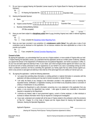 Form A440-2102TP_PKG Hearing Aid Specialist Temporary Permit Application - Virginia, Page 2