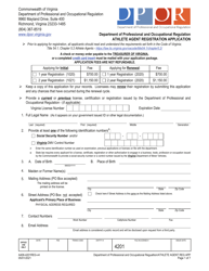 Document preview: Form A406-4201REG Athlete Agent Registration Application - Virginia