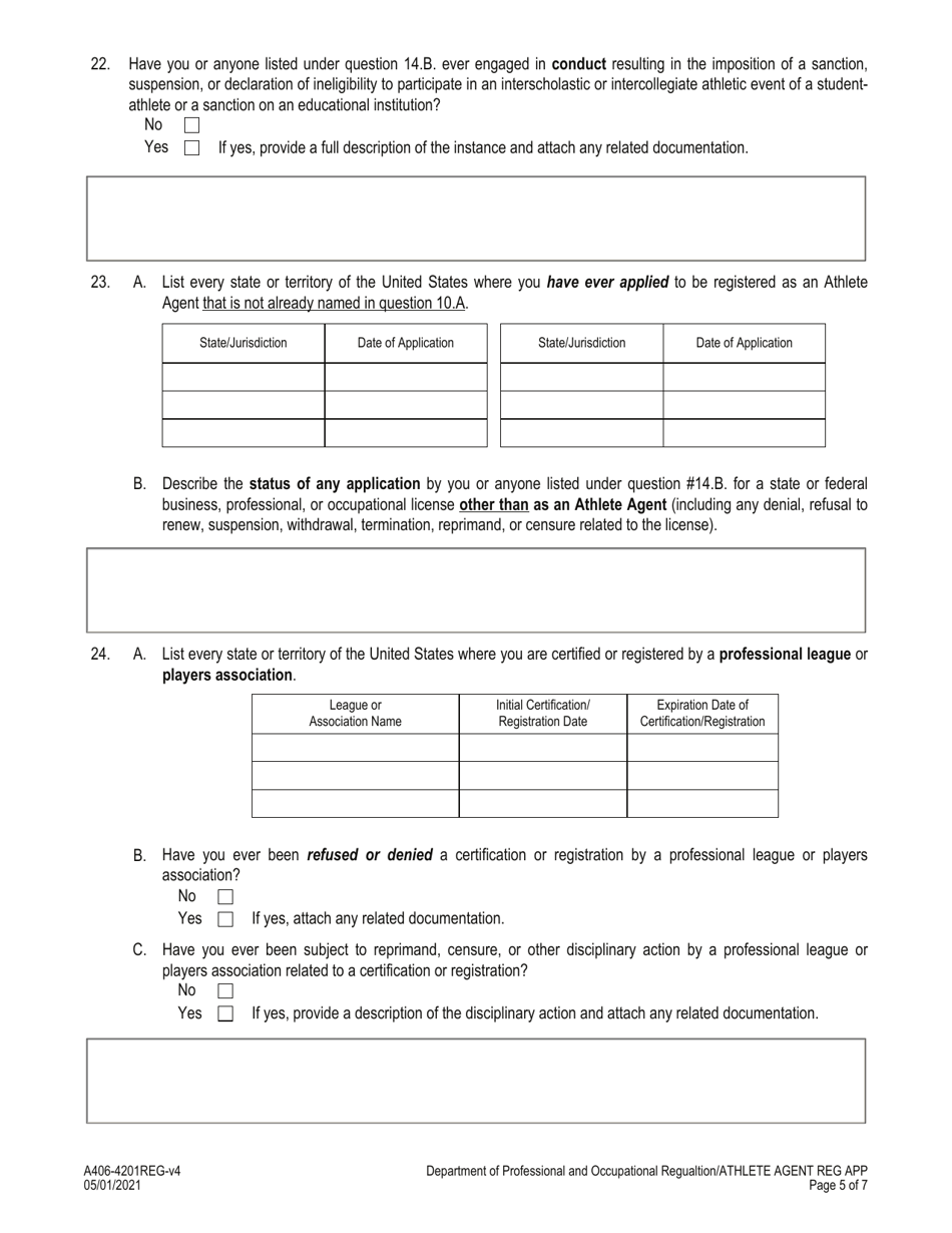Form A406-4201REG Athlete Agent Registration Application - Virginia, Page 5