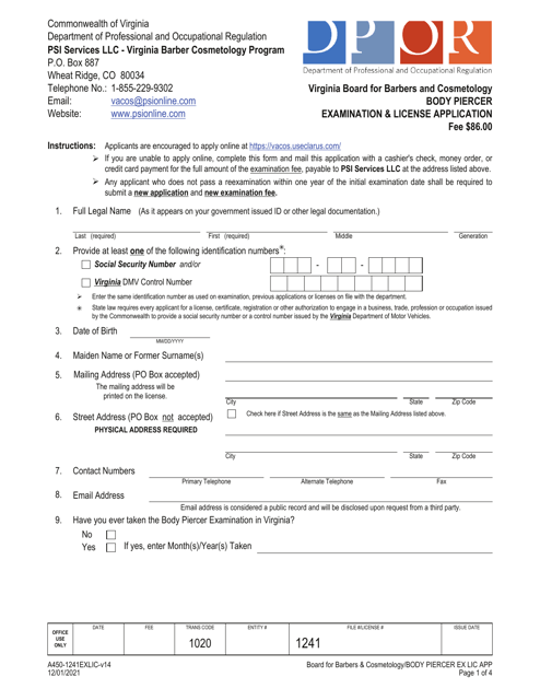 Form A450-1241EXLIC  Printable Pdf