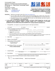 Form A450-1237EXLIC Master Permanent Cosmetic Tattooer Examination &amp; License Application - Virginia