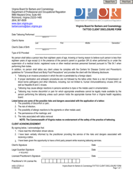 Form A450-12TDIS &quot;Tattoo Client Disclosure Form&quot; - Virginia