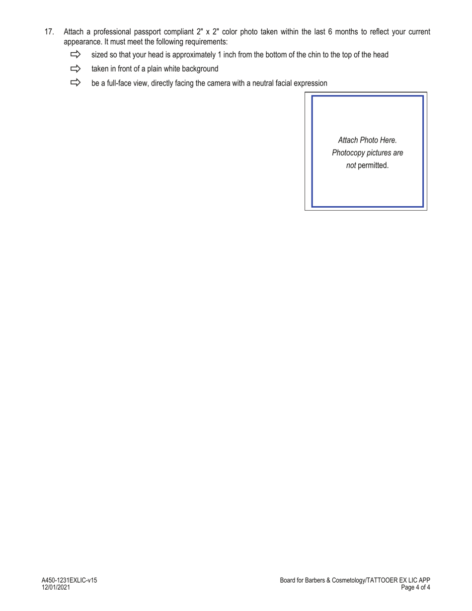 Form A450-1231EXLIC Tattooer Examination  License Application - Virginia, Page 4