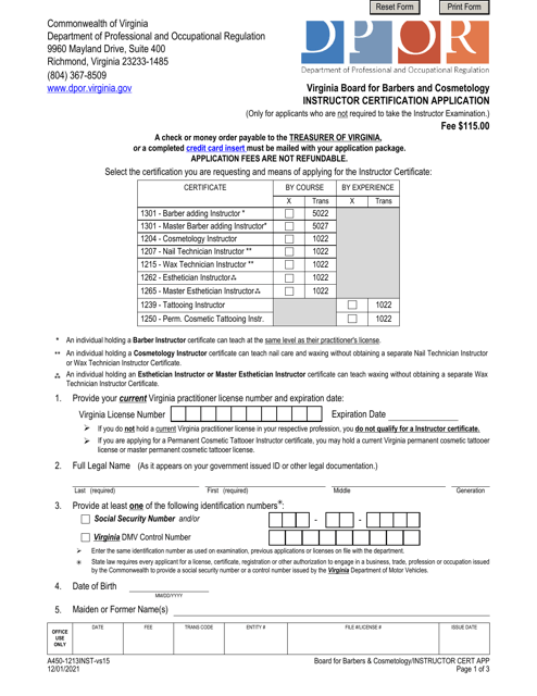 Form A450-1213INST  Printable Pdf