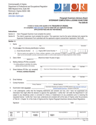 Document preview: Form A456-16EXINT Internship Completion & License Exam Form - Virginia