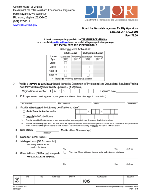 Form A438-4605LIC  Printable Pdf