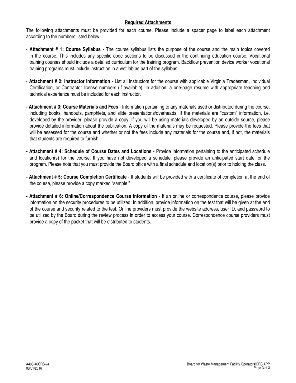 Form A438-46CRS Training Course Approval Application - Virginia, Page 3