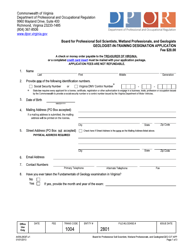 Form A439-28GIT Geologist-In-training Designation Application - Virginia