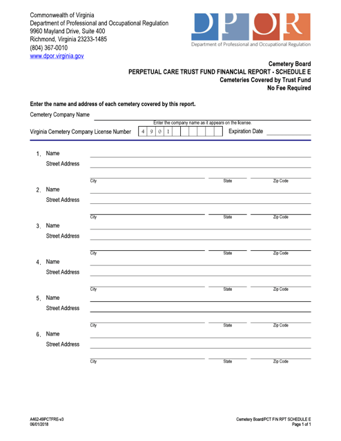 Form A462-49PCTFRE Schedule E  Printable Pdf