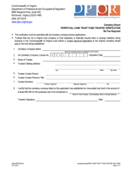 Document preview: Form A462-49TRVER Perpetual Care Trust Fund Trustee Verification - Virginia