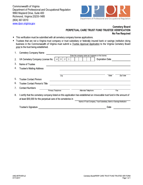 Form A462-49TRVER  Printable Pdf