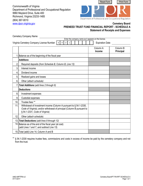 Form A462-49PTFRA Schedule A  Printable Pdf
