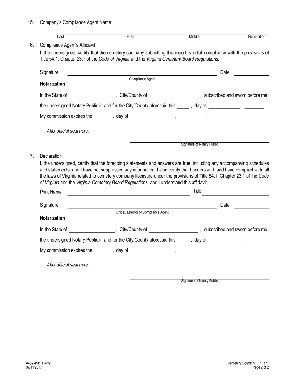 Form A462-49PTFR Download Fillable PDF or Fill Online Preneed Trust ...