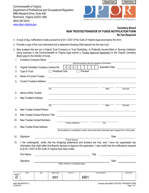 Form A462-4901NEWTR  Printable Pdf
