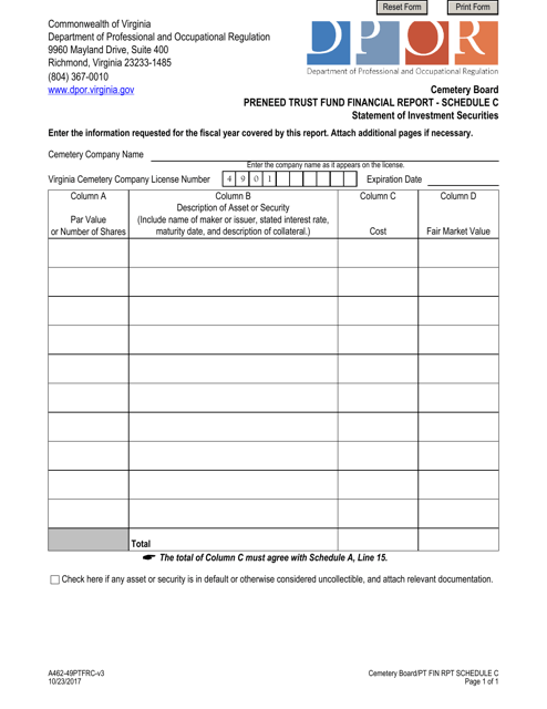 Form A462-49PTFRC Schedule C  Printable Pdf