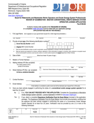 Document preview: Form A436-1942WAIV Waiver of Examination - Master Conventional Onsite Sewage System Operator License Application - Virginia