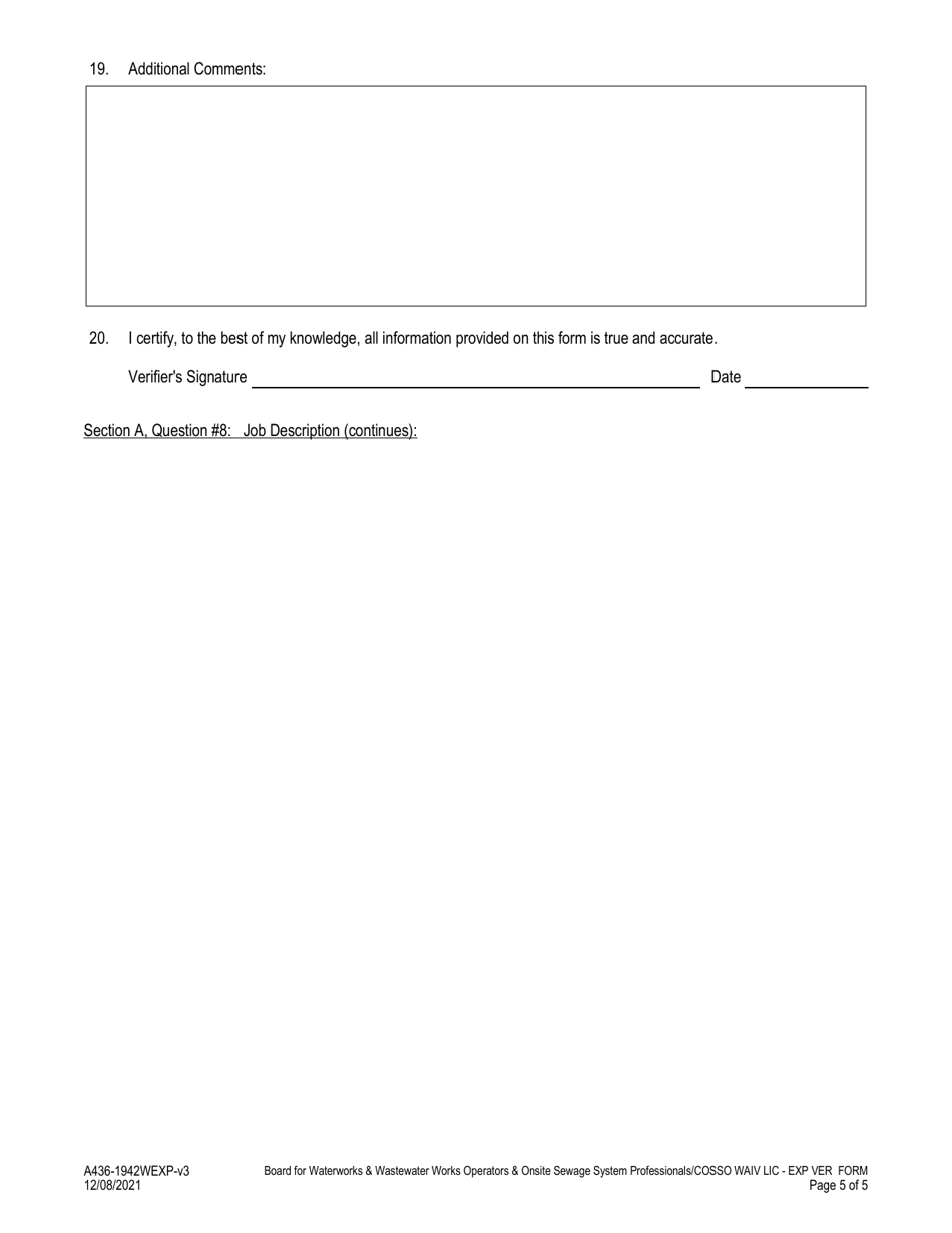 Form A436-1942WAIV Waiver of Examination - Master Conventional Onsite Sewage System Operator License Application - Virginia, Page 5