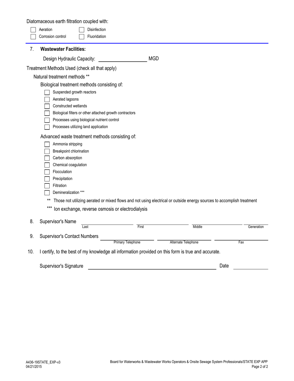 Form A436-19STATE_EXP Out-of-State Facility Description  Experience Verification Application - Virginia, Page 2
