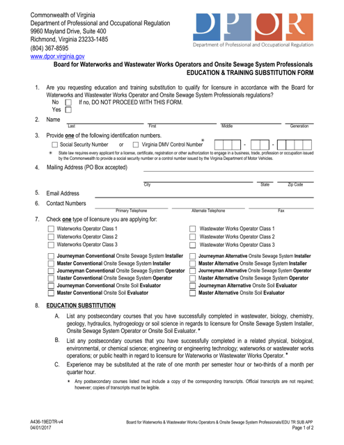 Form A436-19EDTR Education & Training Substitution Form - Virginia