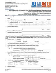Document preview: Form A436-19WWEXP Virginia Experience Verification Application - Waterworks and Wastewater Works Operators Applicants Only - Virginia