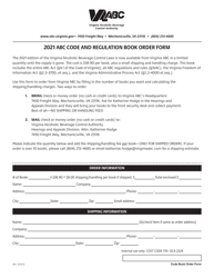 &quot;Abc Code and Regulation Book Order Form&quot; - Virginia, 2021