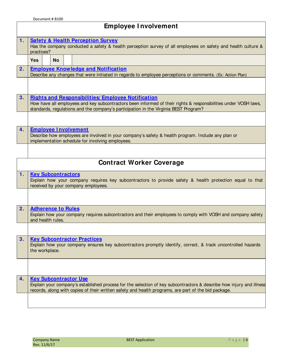 Form B100 Application to the Virginia Best - Virginia, Page 6