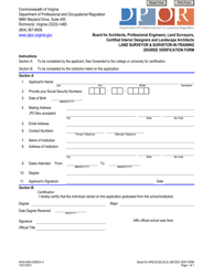 Document preview: Form A416-0403-30DEG Land Surveyor & Surveyor-In-training Degree Verification Form - Virginia
