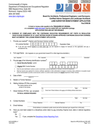Document preview: Form A416-0403REI Land Surveyor Reinstatement Application - Virginia