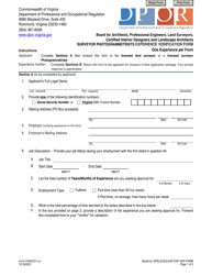 Form A416-0408EXP Surveyor Photogrammetrists Experience Verification Form - Virginia