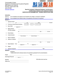 Document preview: Form A416-0408DEG Surveyor Photogrammetrist Degree Verification Form - Virginia