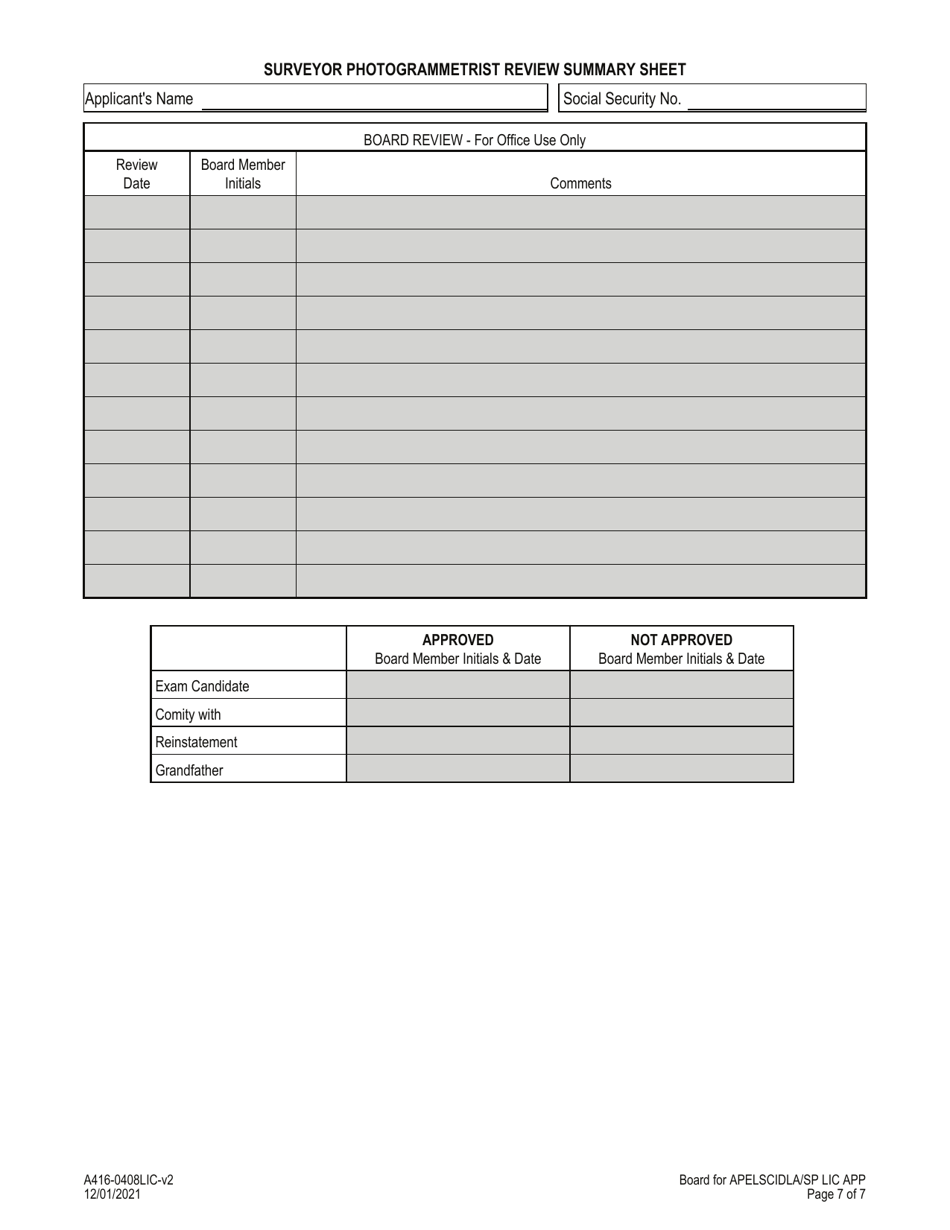 Form A416-0408LIC Surveyor Photogrammetrist License Application - Virginia, Page 7