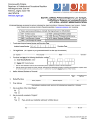 Form A416-04AM &quot;Apelscidla - Advisory Member Application&quot; - Virginia