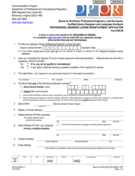 Form A416-0402REI Professional Engineer License Reinstatement Application - Virginia